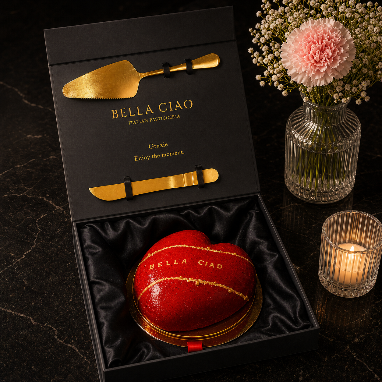 Cuore Rosso in an open Bella Ciao gift box.